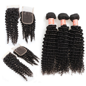 Ama Malaysian Kinky Curly Hair 3 Bundles with 4x4 Lace Closure - ExcellentVirginHair