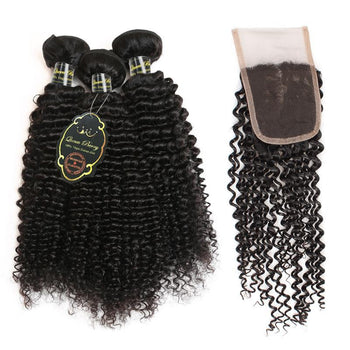 Funmi Peruvian Kinky Curly Hair 3 Bundles With 4x4 Lace Closure - ExcellentVirginHair