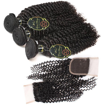 Funmi Malaysian Kinky Curly Hair 3 Bundles With 4x4 Lace Closure - ExcellentVirginHair