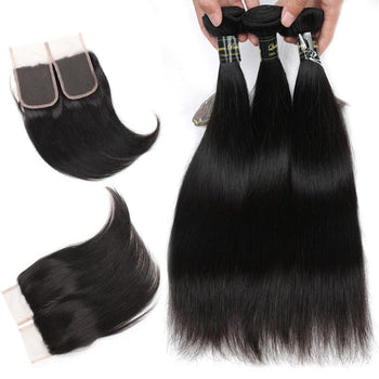 Funmi Peruvian Straight Hair 3 Bundles With 4x4 Lace Closure - ExcellentVirginHair