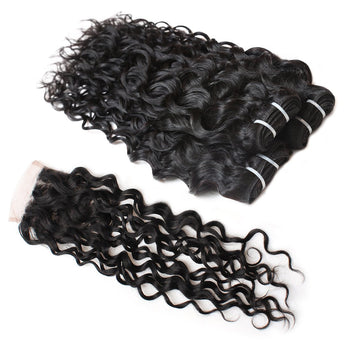 Virgin Indian Hair Water Wave 4 Bundles with 4x4 Lace Closure - Urfirst Hair