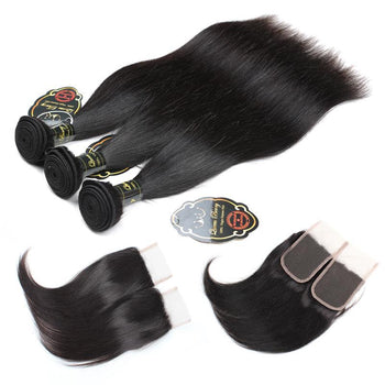 Funmi Malaysian Straight Hair 3 Bundles With 4x4 Lace Closure - ExcellentVirginHair