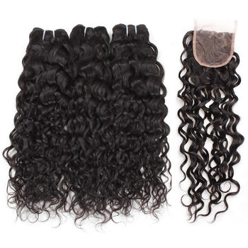 Ama Brazilian Virgin Human Hair Water Wave 3 Bundles with Lace Closure - ExcellentVirginHair