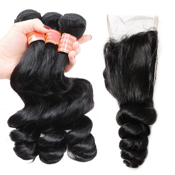 Peruvian Loose Wave Hair 4 Bundles with Lace Closure - ExcellentVirginHair