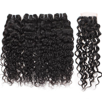 Malaysian Water Wave Hair 4 Bundles with Lace Closure - ExcellentVirginHair