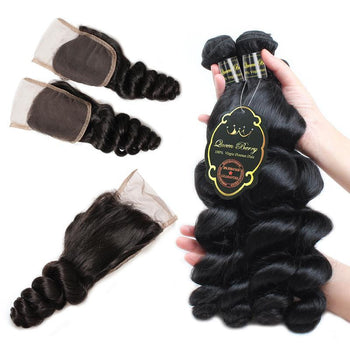 Funmi Malaysian Loose Wave Hair 3 Bundles With 4x4 Lace Closure - ExcellentVirginHair