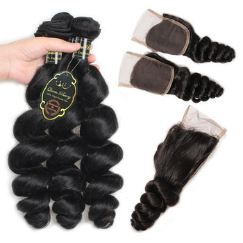 Funmi Peruvian Loose Wave Hair 3 Bundles With 4x4 Lace Closure - ExcellentVirginHair