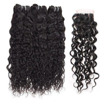 Malaysian Water Wave Ama Virgin Hair 3 Bundles with 4x4 Lace Closure - ExcellentVirginHair