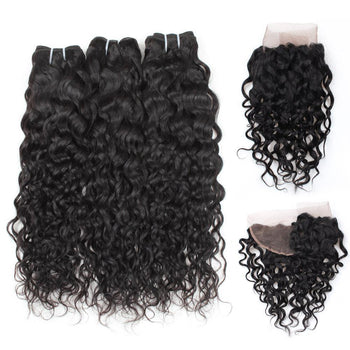 Ama Peruvian Water Wave Virgin Hair 3 Bundles with 13x4 Lace Frontal - ExcellentVirginHair