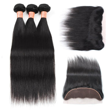 Peruvian Straight Virgin Hair 3 Bundles with 13x4 Lace Frontal Closure - ExcellentVirginHair