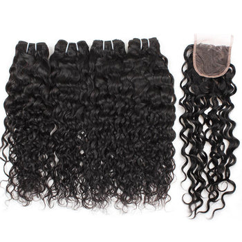 Ama Indian Water Wave Hair 4 Bundles with Lace Closure - ExcellentVirginHair