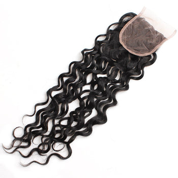 Ama Indian Virgin Human Hair Water Wave 4x4 Lace Closure 1pc/lot - ExcellentVirginHair