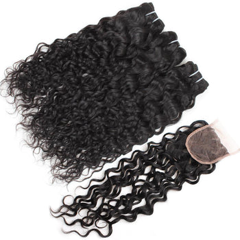 Ama Peruvian Virgin Hair Water Wave 3 Bundles With 4x4 Lace Closure - ExcellentVirginHair