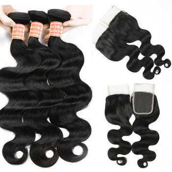 Unprocessed Brazilian Body Wave Human Hair 3 Bundles with Lace Closure - Urfirst Hair