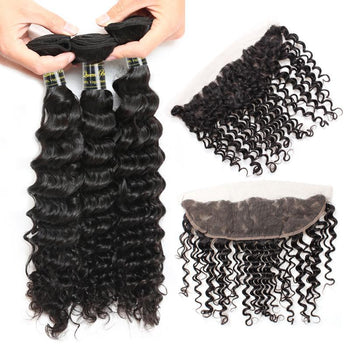 Funmi Malaysian Virgin Deep Wave Hair 3 Bundles With Lace Frontal - ExcellentVirginHair