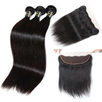 Funmi Peruvian Virgin Straight Hair 3 Bundles With Lace Frontal - ExcellentVirginHair