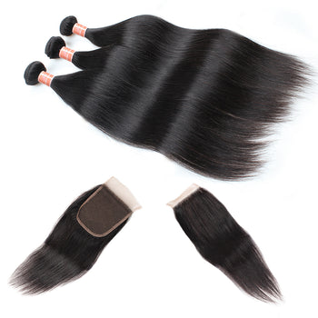 Ama Peruvian Straight Hair 4 Bundles with Lace Closure - ExcellentVirginHair