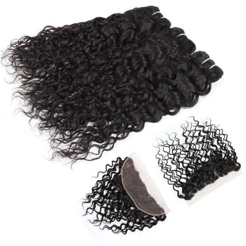 Ama Brazilian Water Wave Virgin Hair 3 Bundles with 13x4 Lace Frontal Closure - ExcellentVirginHair