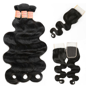 Peruvian Virgin Human Hair Body Wave 3 Bundles with 4x4 Lace Closure - ExcellentVirginHair