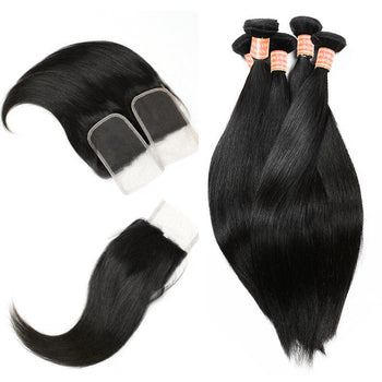 Peruvian Straight Hair 4 Bundles with Lace Closure - ExcellentVirginHair