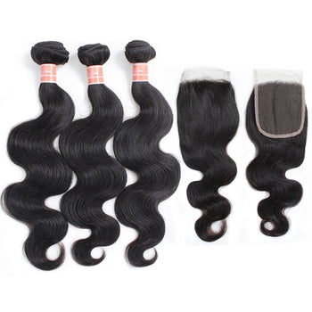 Ama Indian Body Wave Hair 4 Bundles with Lace Closure - ExcellentVirginHair