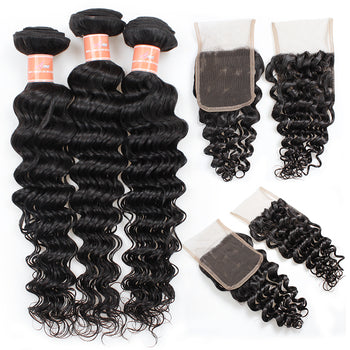 Peruvian Deep Wave Ama Hair 4 Bundles with Lace Closure - ExcellentVirginHair