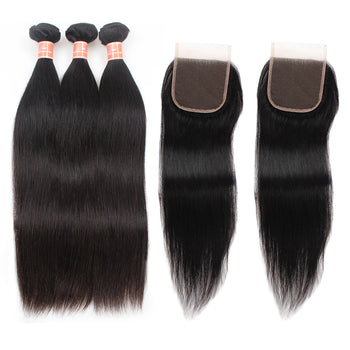 Ama Indian Straight Hair 4 Bundles with Lace Closure - ExcellentVirginHair