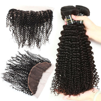 Funmi Indian Virgin Kinky Curly Hair 3 Bundles With Lace Frontal - ExcellentVirginHair