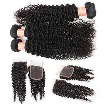 Ama Indian Virgin Hair Kinky Curly Hair 3 Bundles with 4x4 Lace Closure - ExcellentVirginHair