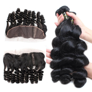 Funmi Indian Virgin Loose Wave Hair 3 Bundles With Lace Frontal - ExcellentVirginHair