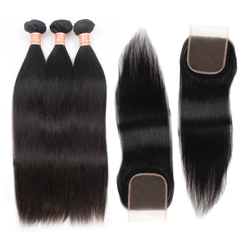 Ama Malaysian Straight Hair 4 Bundles with Lace Closure - ExcellentVirginHair