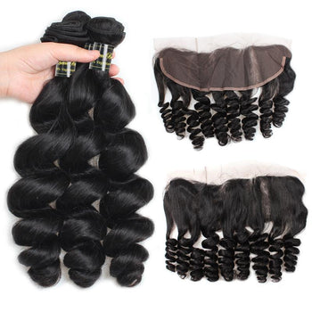 Funmi Malaysian Virgin Loose Wave Hair 3 Bundles With Lace Frontal - ExcellentVirginHair