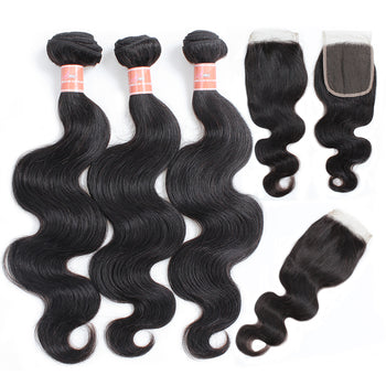 Ama Malaysian Body Wave Human Hair 4 Bundles with Lace Closure - ExcellentVirginHair