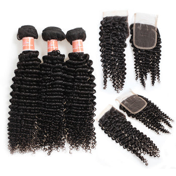 Ama Malaysian Kinky Curly Hair 4 Bundles with Lace Closure - ExcellentVirginHair