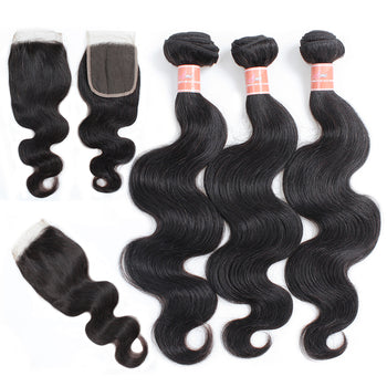 Ama Indian Virgin Body Wave Hair 4 Bundles with Lace Closure - ExcellentVirginHair