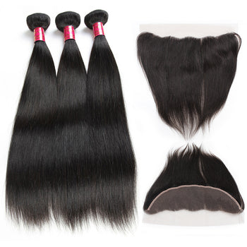 Sweetie Indian Straight Virgin Hair 3 Bundles With 13x4 Lace Frontal - ExcellentVirginHair