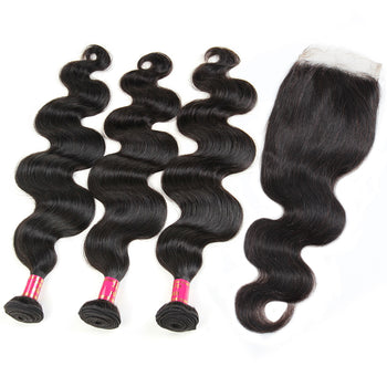 Sweetie Peruvian Body Wave Hair 3 Bundles With 4x4 Lace Closure