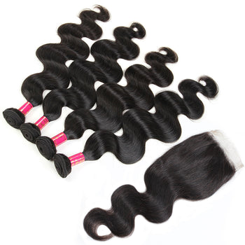 Sweetie Peruvian Body Wave Hair 4 Bundles With Lace Closure