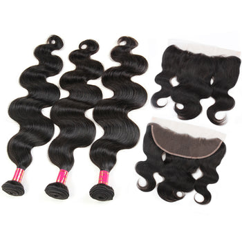 Sweetie Peruvian Body Wave Virgin Hair 3 Bundles With 13x4 Lace Frontal