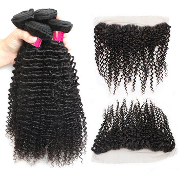 Sweetie Malaysian Curly Wave Virgin Hair 3 Bundles With 13x4 Lace Frontal - ExcellentVirginHair