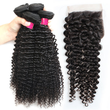 Sweetie Peruvian Kinky Curly Hair 4 Bundles With Lace Closure