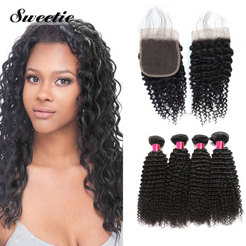 Sweetie Malaysian Kinky Curly Hair 3 Bundles With 4x4 Lace Closure - ExcellentVirginHair