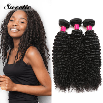 Sweetie Peruvian Human Kinky Curly Hair 3 Bundles With 4x4 Lace Closure