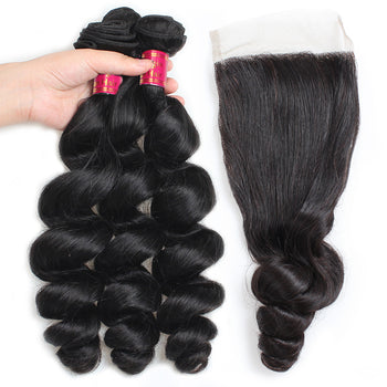 Sweetie Indian Loose Wave Hair 3 Bundles With 4x4 Lace Closure - ExcellentVirginHair