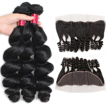 Sweetie Brazilian Loose Wave Virgin Hair 3 Bundles With 13x4 Lace Frontal - ExcellentVirginHair