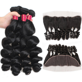 Sweetie Malaysian Loose Wave Virgin Hair 3 Bundles With 13x4 Lace Frontal - ExcellentVirginHair