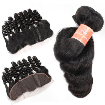 Peruvian Ama Loose Wave Virgin Hair 3 Bundles with 13x4 Lace Frontal - ExcellentVirginHair