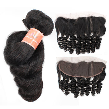 Ama Malaysian Loose Wave Virgin Hair 3 Bundles with 13x4 Lace Frontal Closure - ExcellentVirginHair