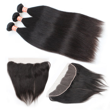 Peruvian Ama Straight Virgin Hair 3 Bundles with 13x4 Lace Frontal - ExcellentVirginHair