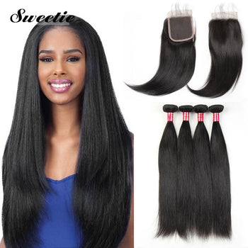 Sweetie Peruvian Straight Virgin Hair 3 Bundles With 13x4 Lace Frontal